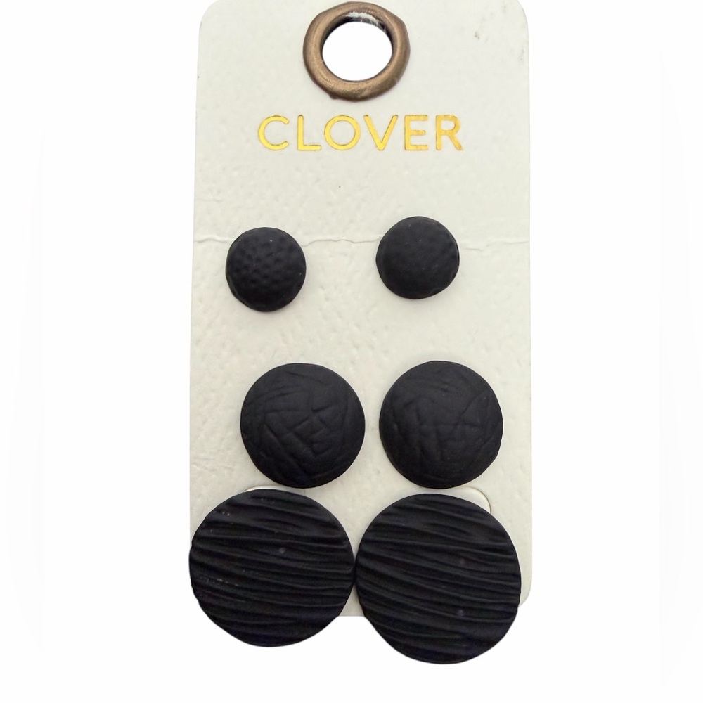 💖5/$25💖 CLOVER 3-PAIR BLACK TEXTURED STUD EARRINGS